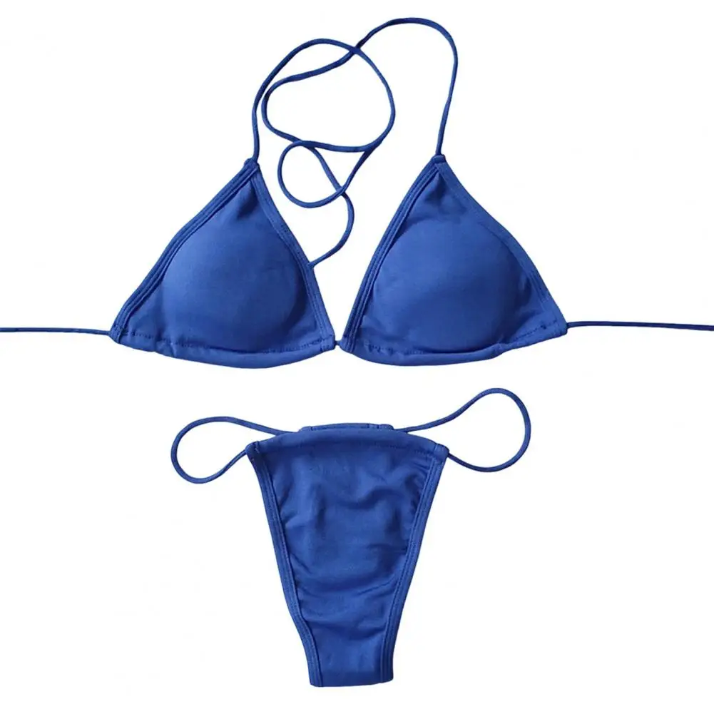 2Pcs/Set Women Bikini Set Thin Adjustable Straps Ultra-Light High Elastic Fabric Bikini Bra Low-rise Swimming Briefs Set Quick D