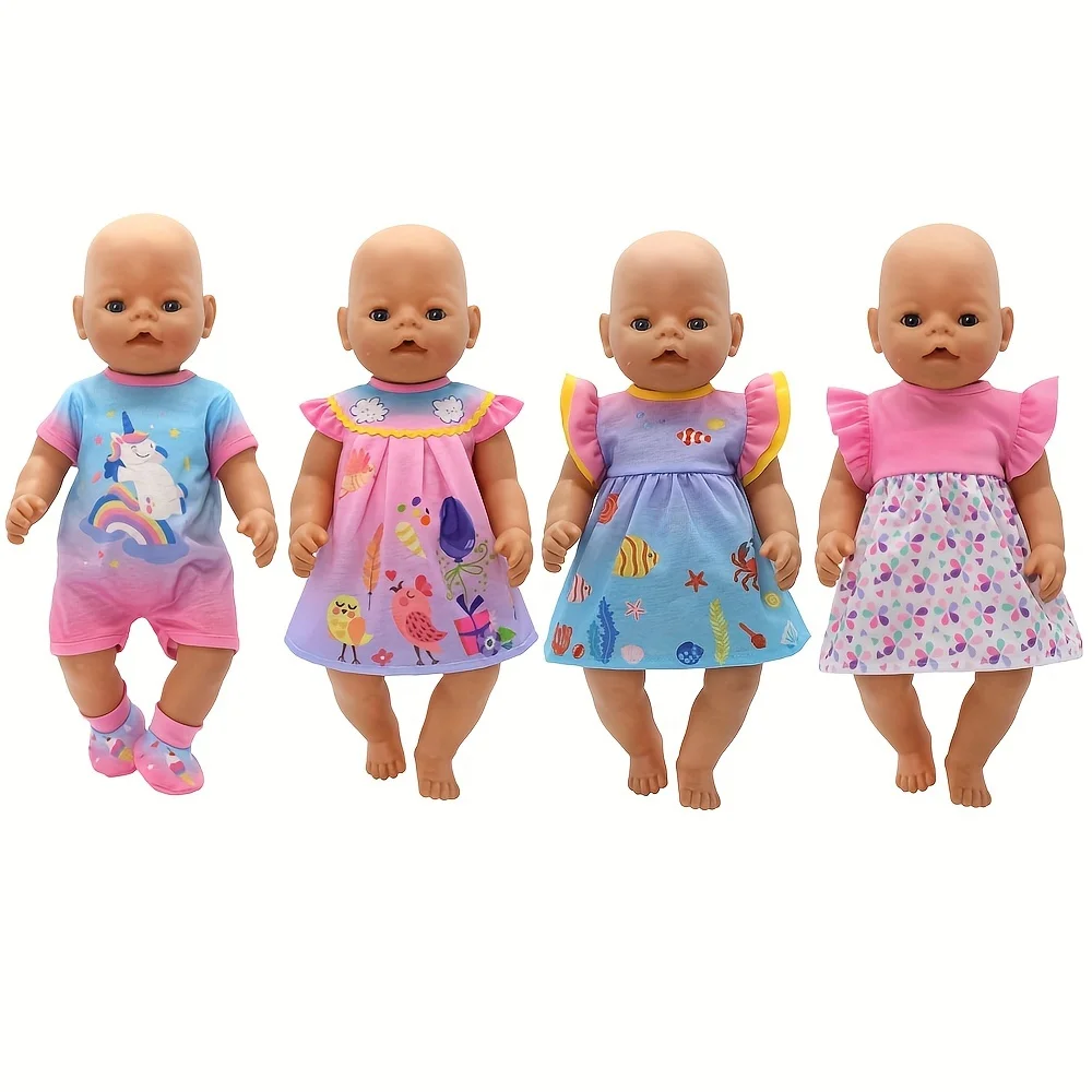 Doll Clothes Suitable For 13-18 Inch Newborn Doll Cute Animal Pattern 43cm Newborn Doll Accessories Festival Birthday Gift