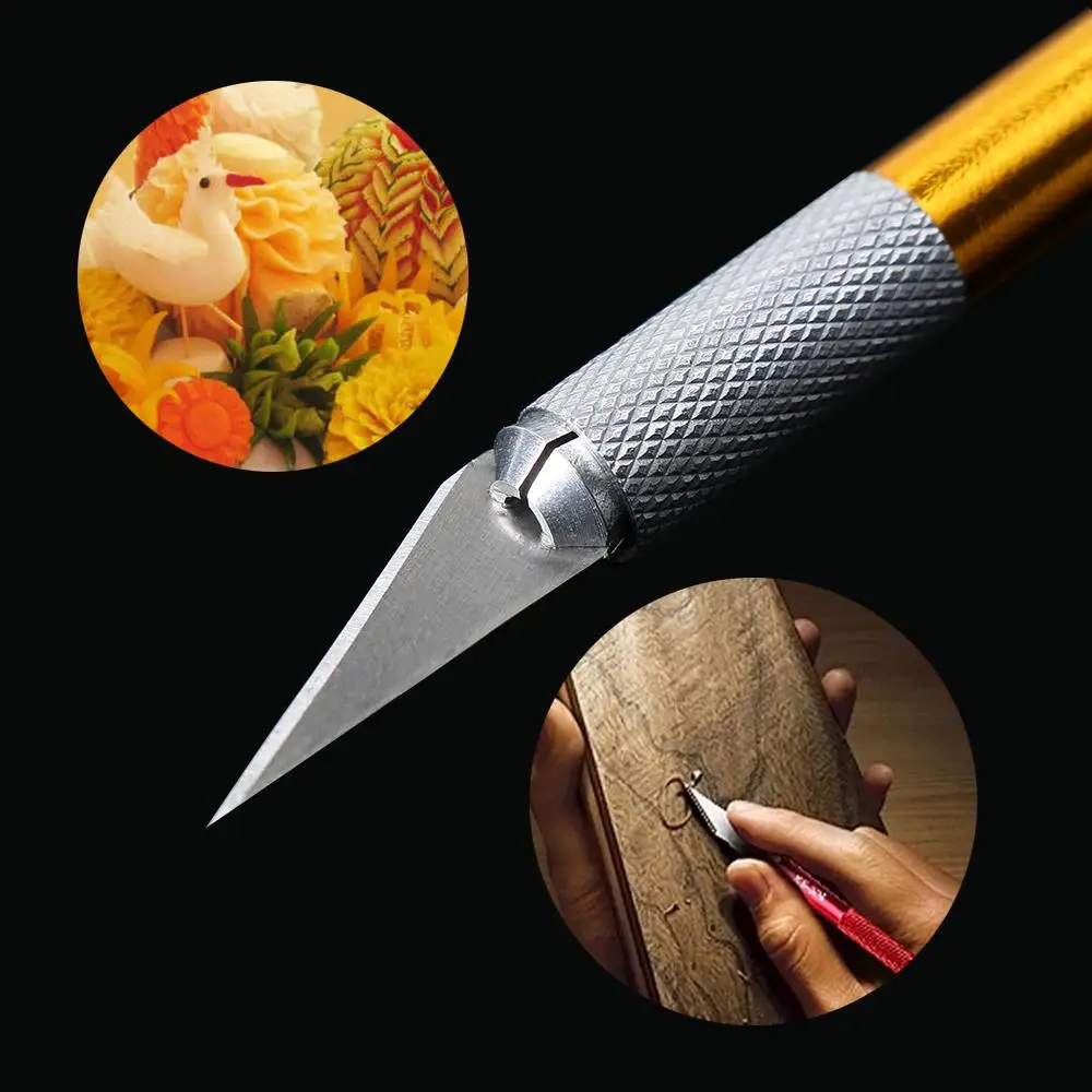 1Pc Pastry Carving Knife Metal Handle Non-Slip Knife with 6 Pcs Blade Scalpel Cutter Engrave Multi-color Craft Carve Tool