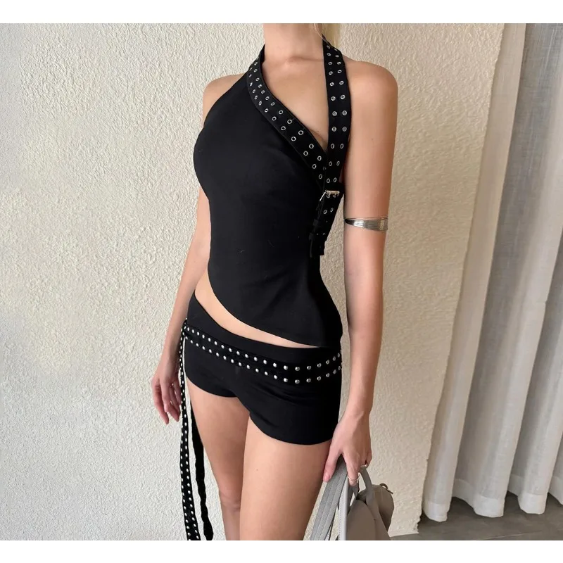 

2026 Spring/Summer Fashion Design Sense Slant Shoulder Slim Top Shorts Suit Women's Clothing