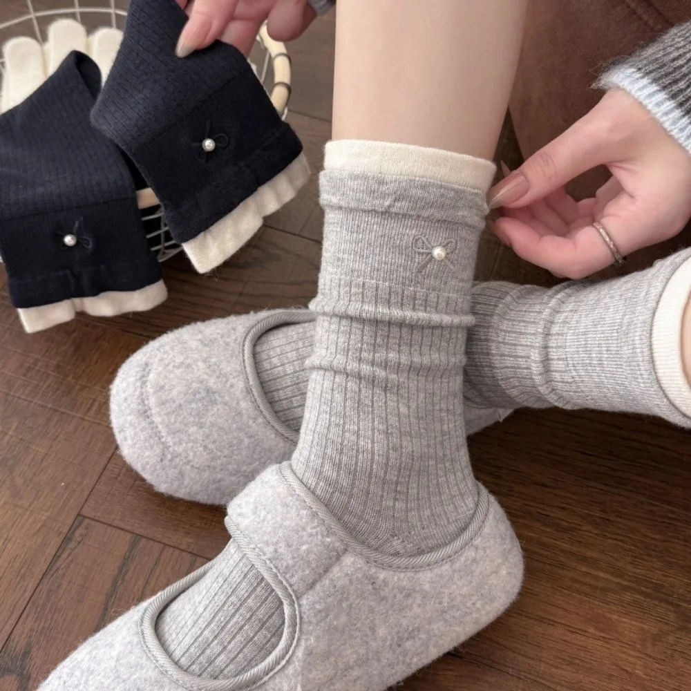 

Trend Cute Bow Mid Tube Socks Thickned Comfortable Long Socks Warm Ruffle Socks Autumn Winter