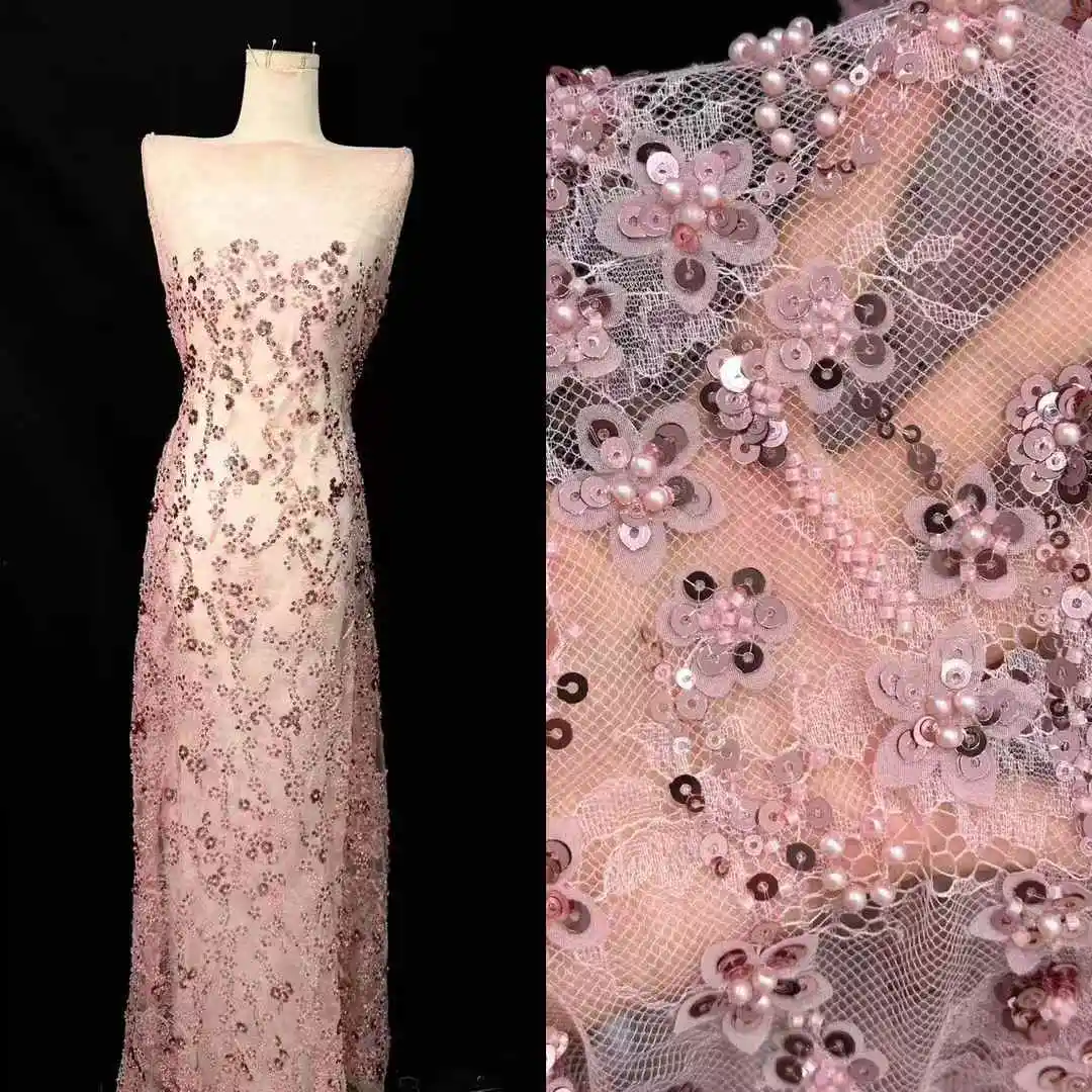 

Africa Nigerian Beaded French Mesh Lace With Sequins High Quality 2025 Embroidery Lace Sequins Lace For Wedding Dresses Women