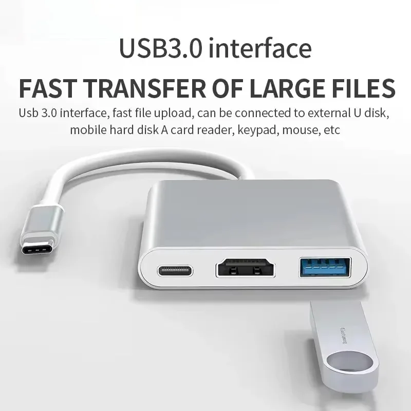 3 In 1 Type C to HDMI-compatible Adapter USB Hub Type C to HDTV Charging Converter For iPhone 15 Series Laptop Macbook Converter