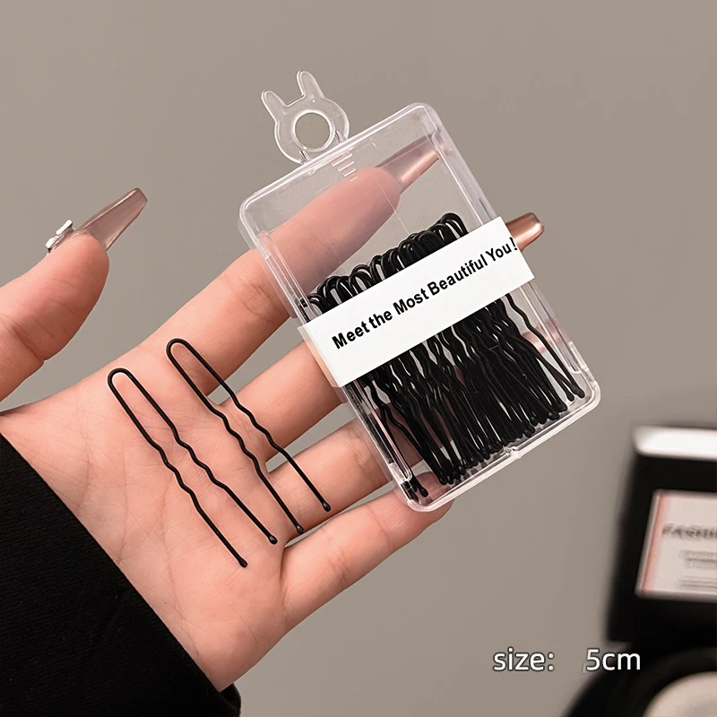 

30pcs/box Simple Black Boxed Steel Clip Female Ball Head Hair Fixed U-shaped Hairpin Invisible Bangs Clip Headdress