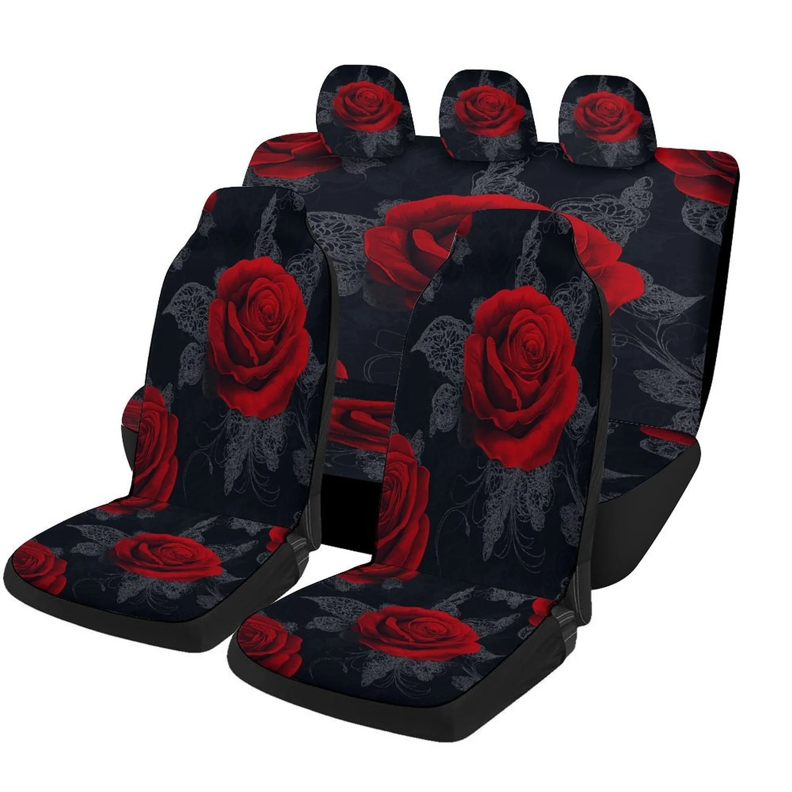 

Red Roses Pattern Designed Car Seat Cover Set For Most Cars, Trendy Novelty High-quality Car Seat Protector Covers Full Set, Uni