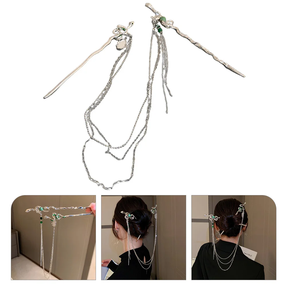 

Elegant Hair Sticks Vintage Snake Pins Alloy Bun Accessories Long Tassel Hairpin Retro Women Hairstyles Daily Wedding Party Prom