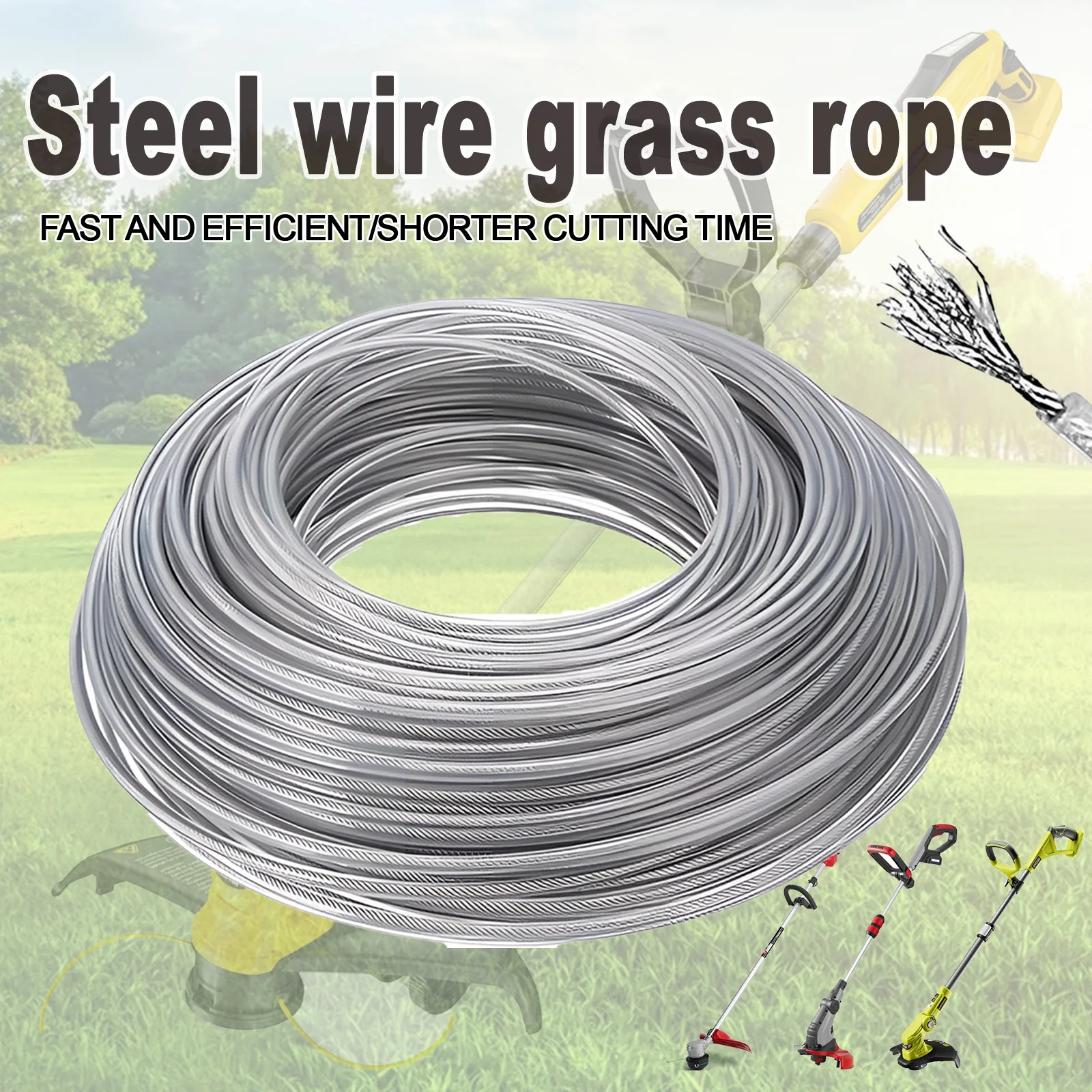 2~4.0mm*15m 스틸 와이어 잔디 트리머 라인 원형 브러시커터 트리머 로프 브러시 커... - 4