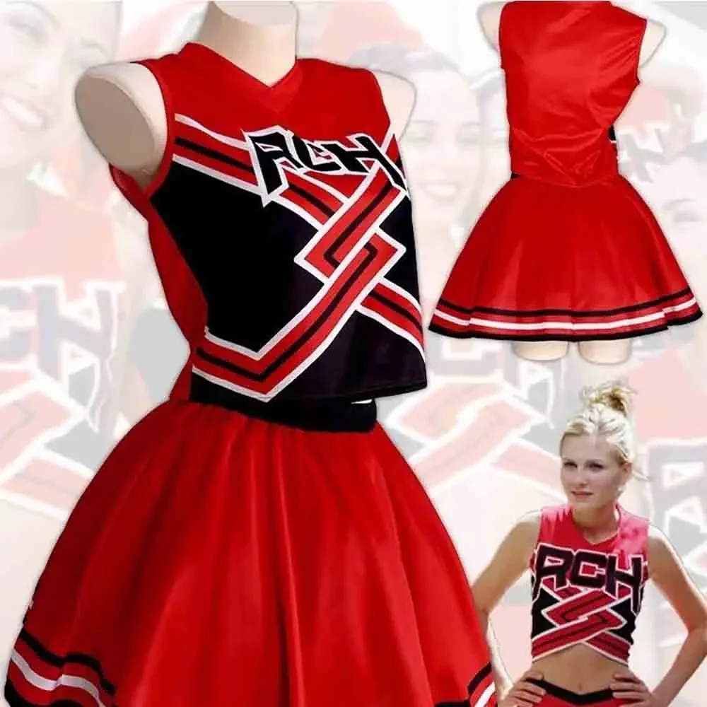 Womens Halloween Cheerleader Cosplay Outfit Bring it On Printed Tank Top Mini Skirt Uniform In Stock view 2