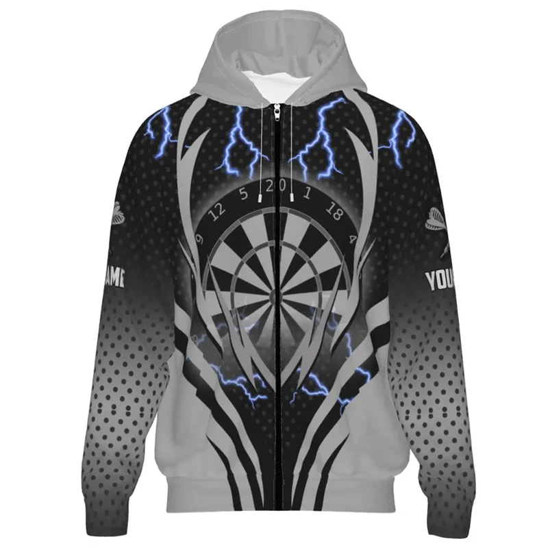 New In Dart 3D Printed Zipper Hoodie For Men Trend Street Long Sleeve Custom Name Pullover Casual Oversized Sports Zip Up Hoodie