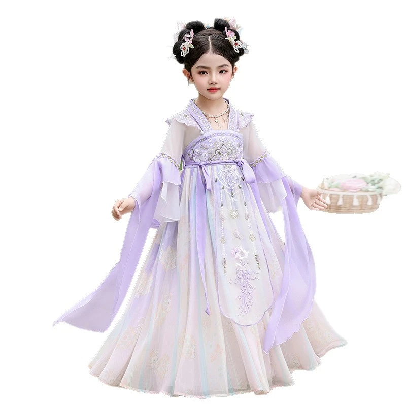 2026 Summer New Retro Chinese Hanfu Girls Ancient Princess Dress Cute Kids Tang Dynasty Dance Wear Children Carnival Costume