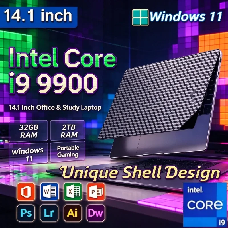 Laptop Intel I9 9900 Windows 11 14.1 Inch Compact Notebook Computer Gamer 32GB RAM 2TB SSD PC Gaming Office