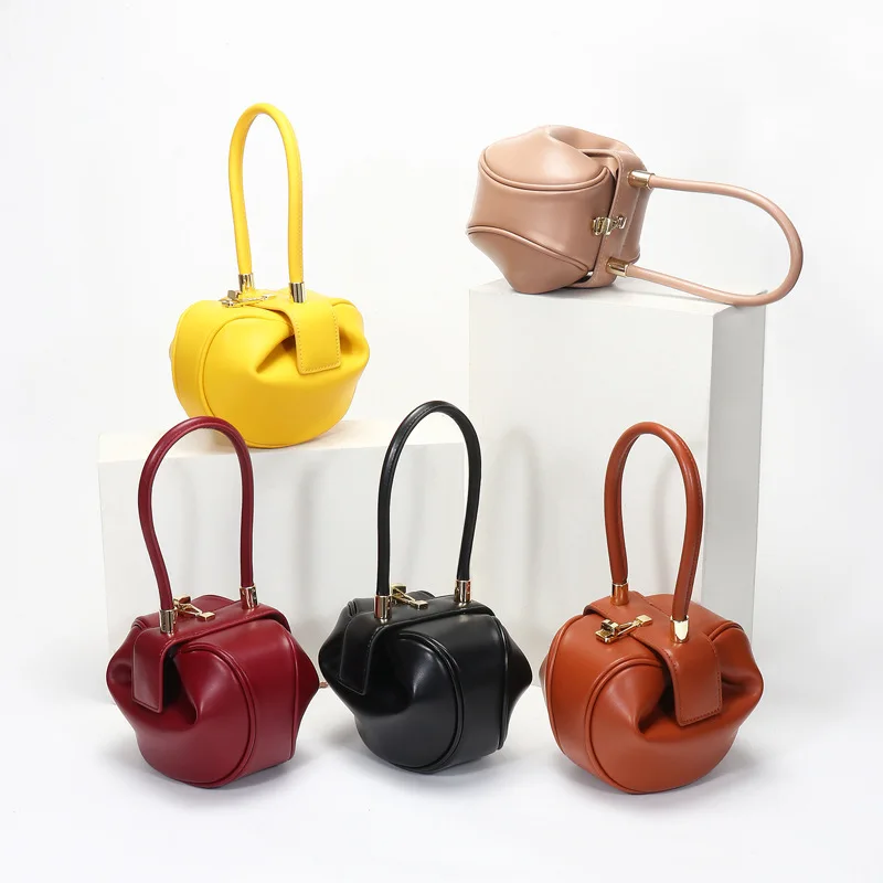 Retro Wonton Dumplings Bun Wonton Leather Women's Bag Messenger Bag Bag Versatile Women's Small Group Design Handbag