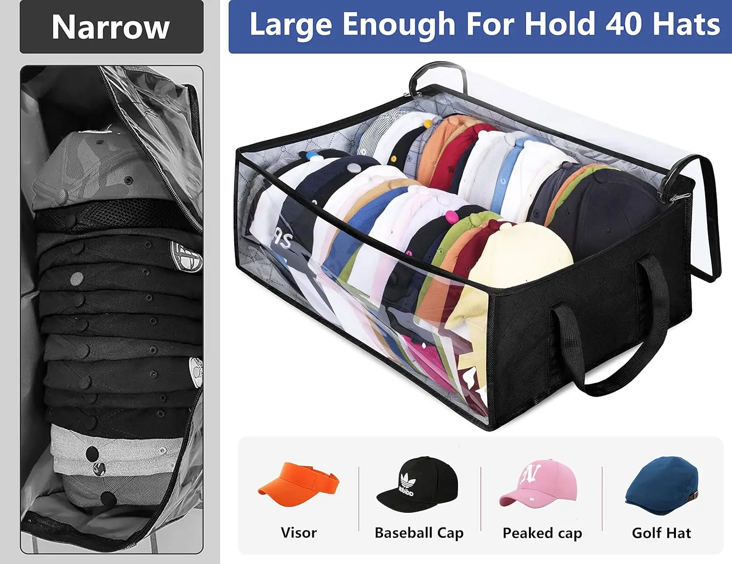 Large Capacity Hat Organizer Cap Holder Black Non Woven Hats Clothes Foldable Storage Hanging Bags Storage Boxes Hangers