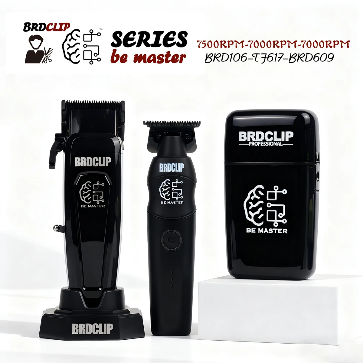

Professional BRDCLIP 106 617 609 Hair Clipper 7500RPM 7000RPM 7000RPM Electric Cordless Trimmer DLC Blade with Charging Base