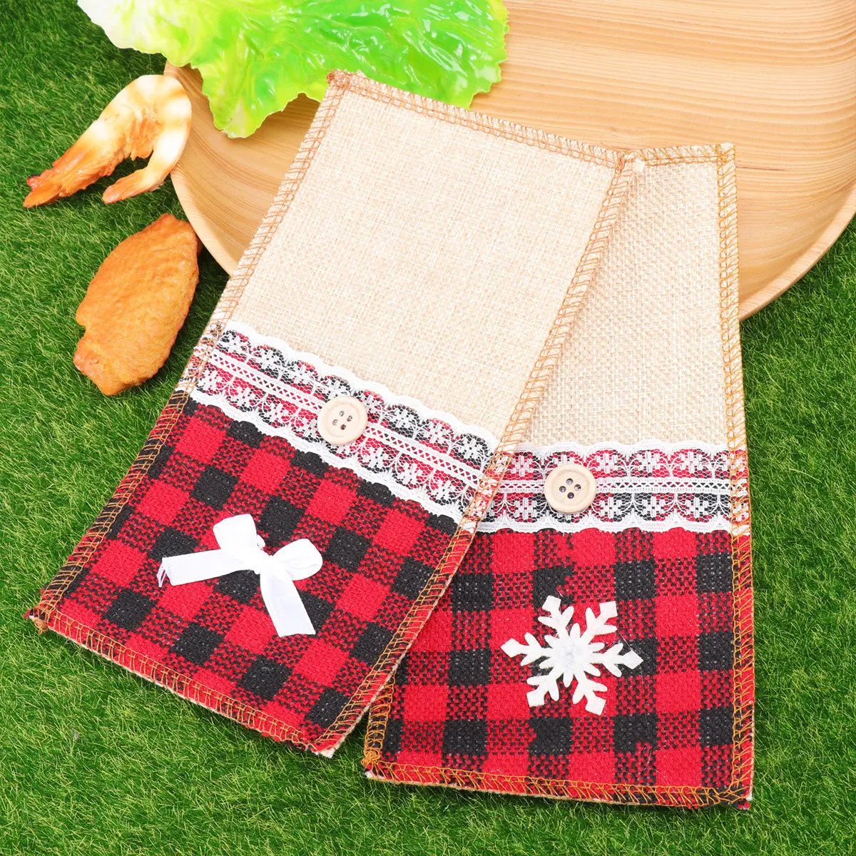 

6Pcs Burlap Cutlery Pockets Lace Silverware Holders Vintage Table Decoration for Holiday Wedding Birthday Dinner Party