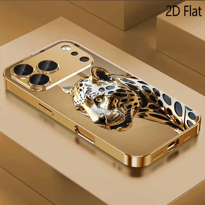 Cheetah print Patterned tempered glass design for iPhone16 17 Pro Max 15 14 13 12 11 ProMax Phone Case Camera Cover Shockproof H