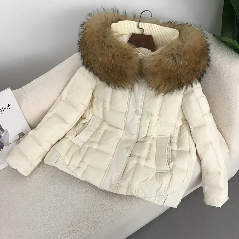 FURYOURSELF-Chaqueta de plumón de pato para mujer, abrigo grueso y cálido con cuello de piel de zorro y mapache 2023 Natural, color blanco, para