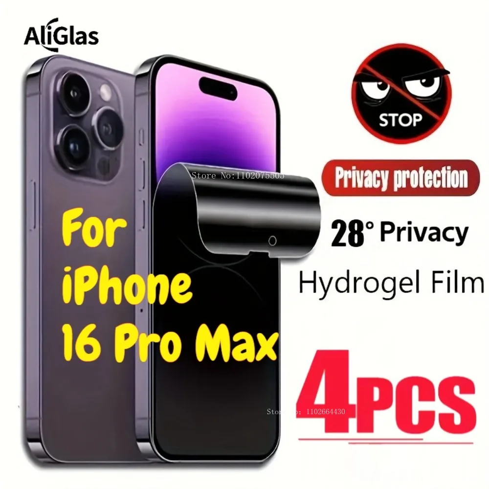 

4 шт. гидрогелевых защитных пленок для iPhone 16 Pro Max, гладкая на ощупь, простая в использовании, антишпионская защитная пленка для экрана iPhone 16 Pro Max