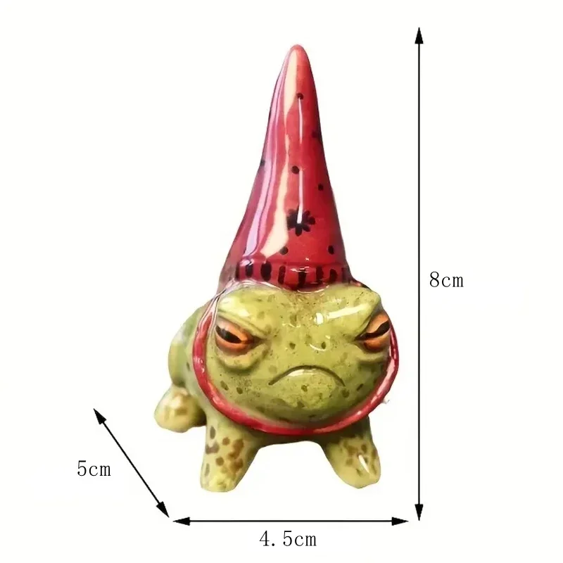2Pcs Grumpy Frog Resin Figurine Hand Painted Cartoon Animal Statue with Party Hat Ornament for Garden Landscape Halloween Gift