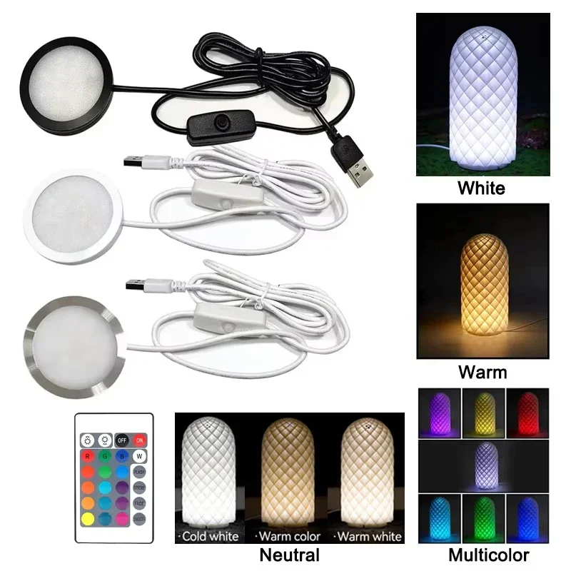 1 Set Ultra Slim 8mm Dimmable USB 5V RGB Spotlight Downlight 3W Surface Mount Gobo Remote Control LED Simple Wine Cooler Light