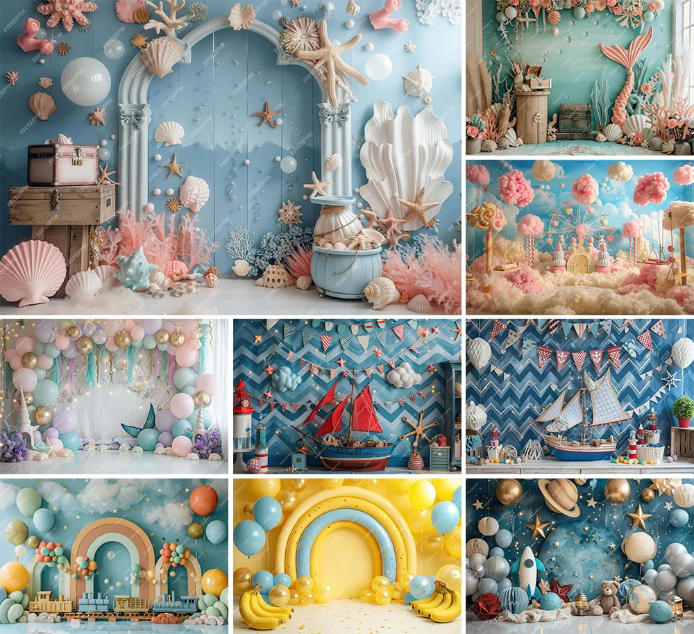 

Mehofond Photography Background Under The Sea Balloon Mermaid Kid Birthday Party Cake Smash Portrait Decor Backdrop Photo Studio