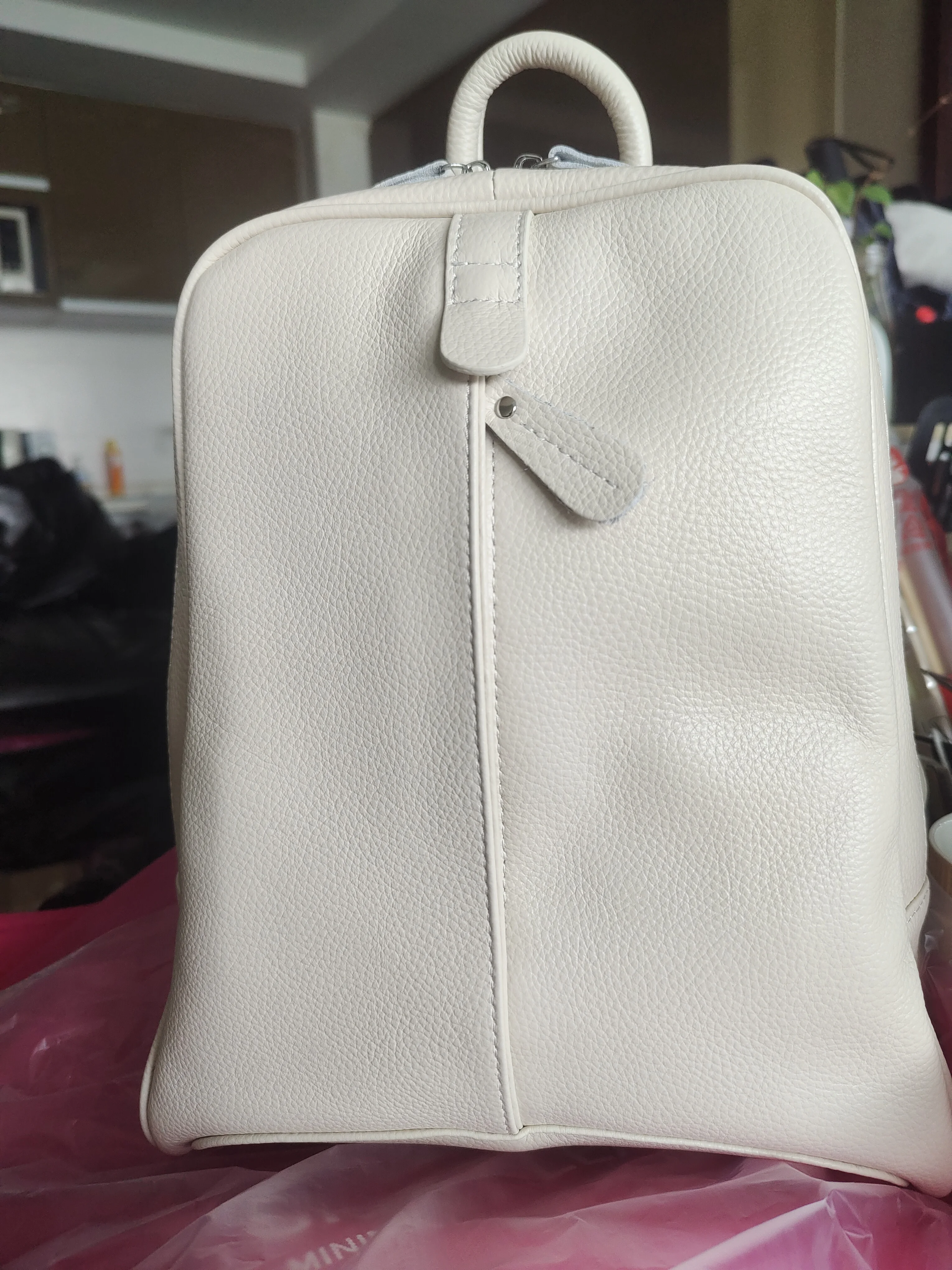 Zency Damen-Rucksack aus 100% Echtleder, Modischer Bronze-Rucksack mit Großer Kapazität und Vielen Taschen, Einfacher Tagesrucksack für die Arbeit – Detail 5