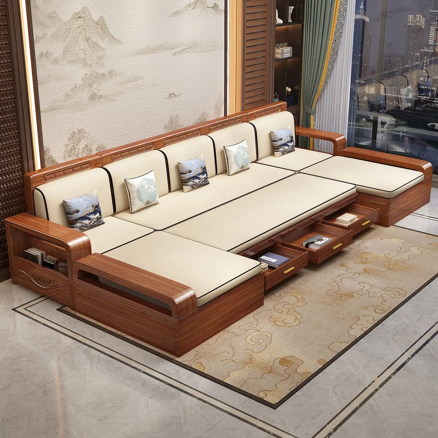 Living room dual-purpose multi-functional sitting and lying integrated drawer sofa broaching bed