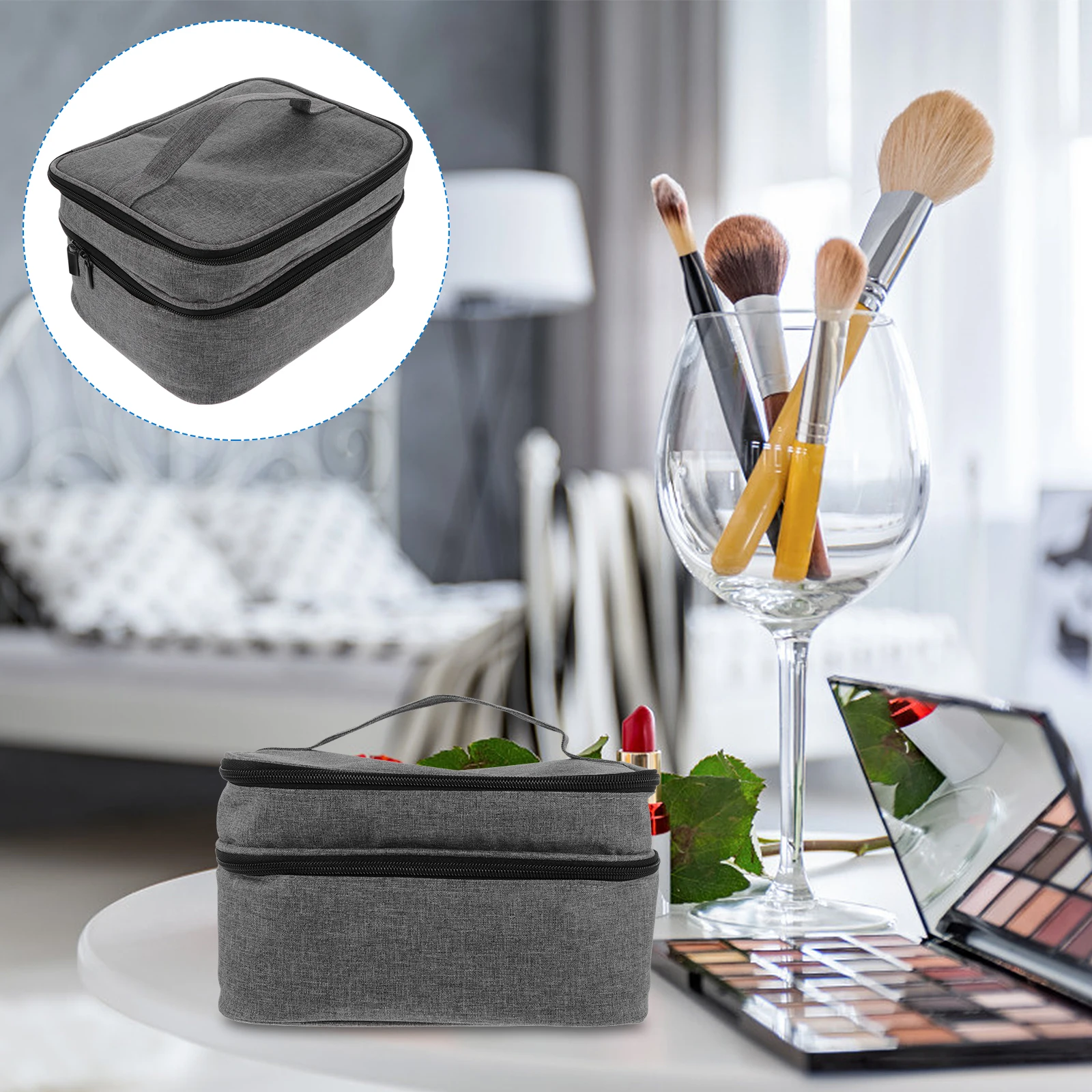 

Brush Oxford Cloth Large Capacity Makeup Bag Toiletry Case Grey Makeup ganizer Travel Storage Solution