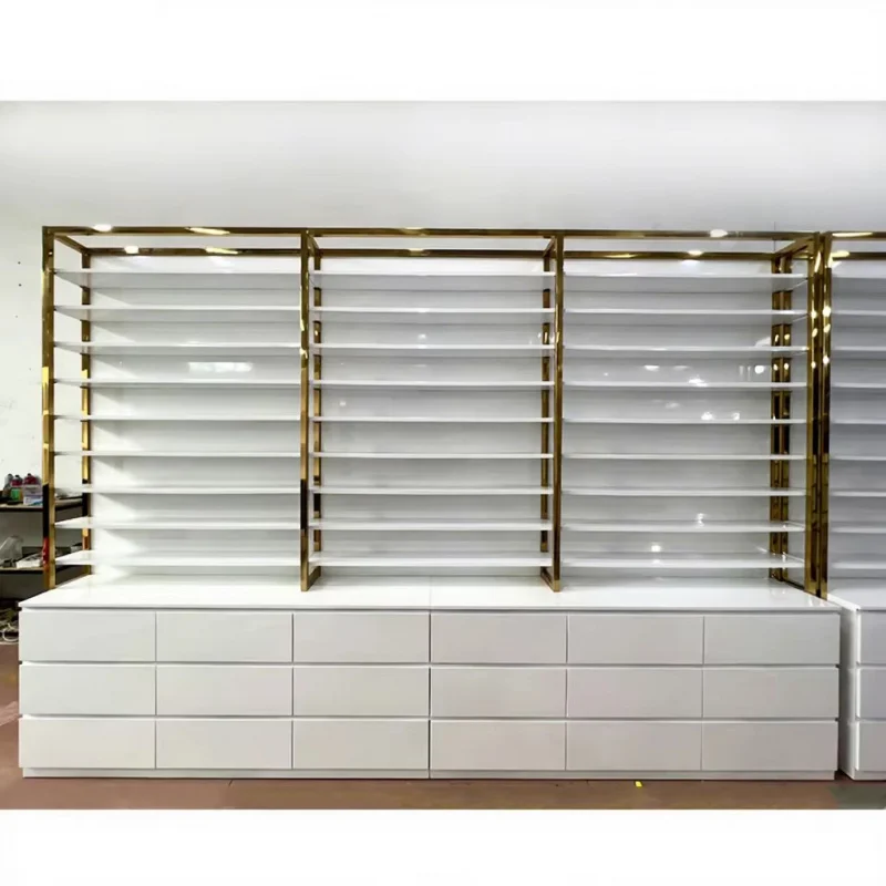 Customize.Trendy Wooden Cosmetic Display Cabinet & Shelves with Customized ODM OEM Service Cosmetic Store Interior Design