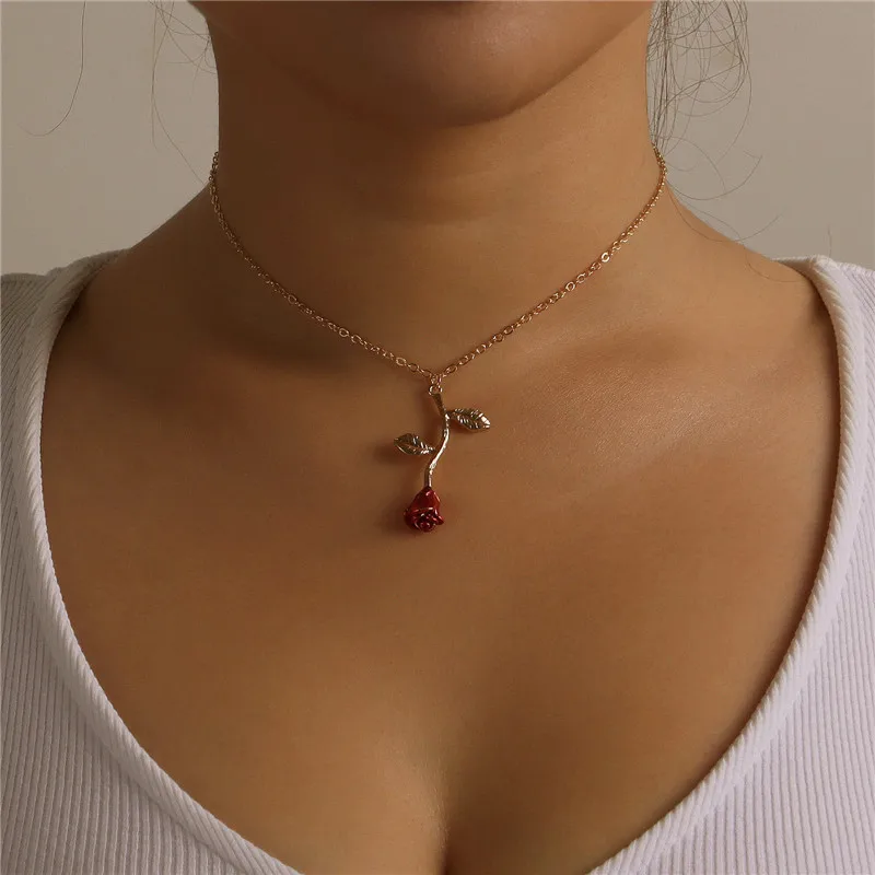 رومانسية زهرة الورد قلادة المختنق قلادة للنساء الذهبي الترقوة مجوهرات السيدات عيد الحب القلائد الملحقات #1