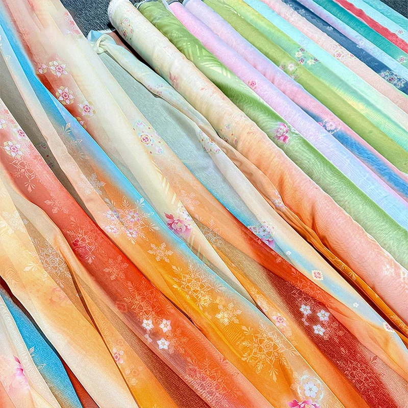 Styl wigilijny Kwiatowy nadruk Tkanina Hanfu Starożytny styl Spódnica Odzież dziecięca Sukienka Odzież DIY Projektant Szyfonowa tkanina
