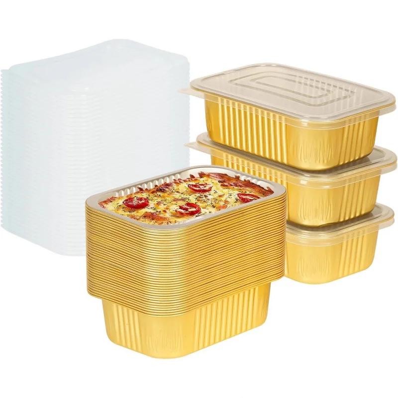 【20-Count 750ml Gold Pans】Reusable Aluminum Containers with Lids, Oven & Freezer Safe for Meal Prep & Parties - Eco-Friendly