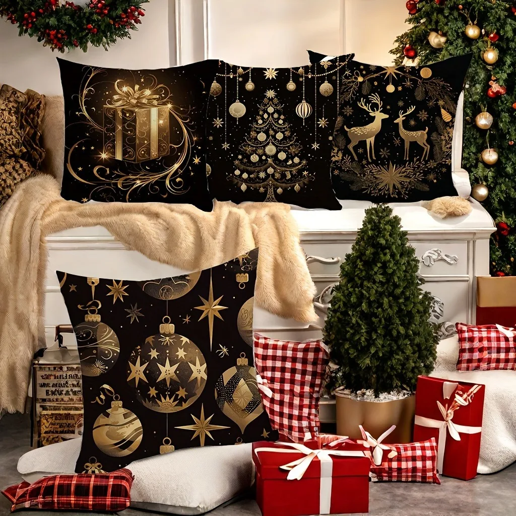 Taie d\'oreiller sur le thème de Noël, taie d\'oreiller, décoration de fête de vacances à la maison, adaptée au salon, canapé, housse de coussin,