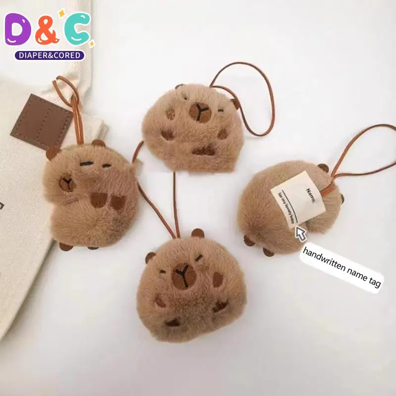 Kawaii Plush Capybara Keychain Anti-lost Mark Name Tag Key Holder For Kid Kindergarten Backpack Pendant Decor