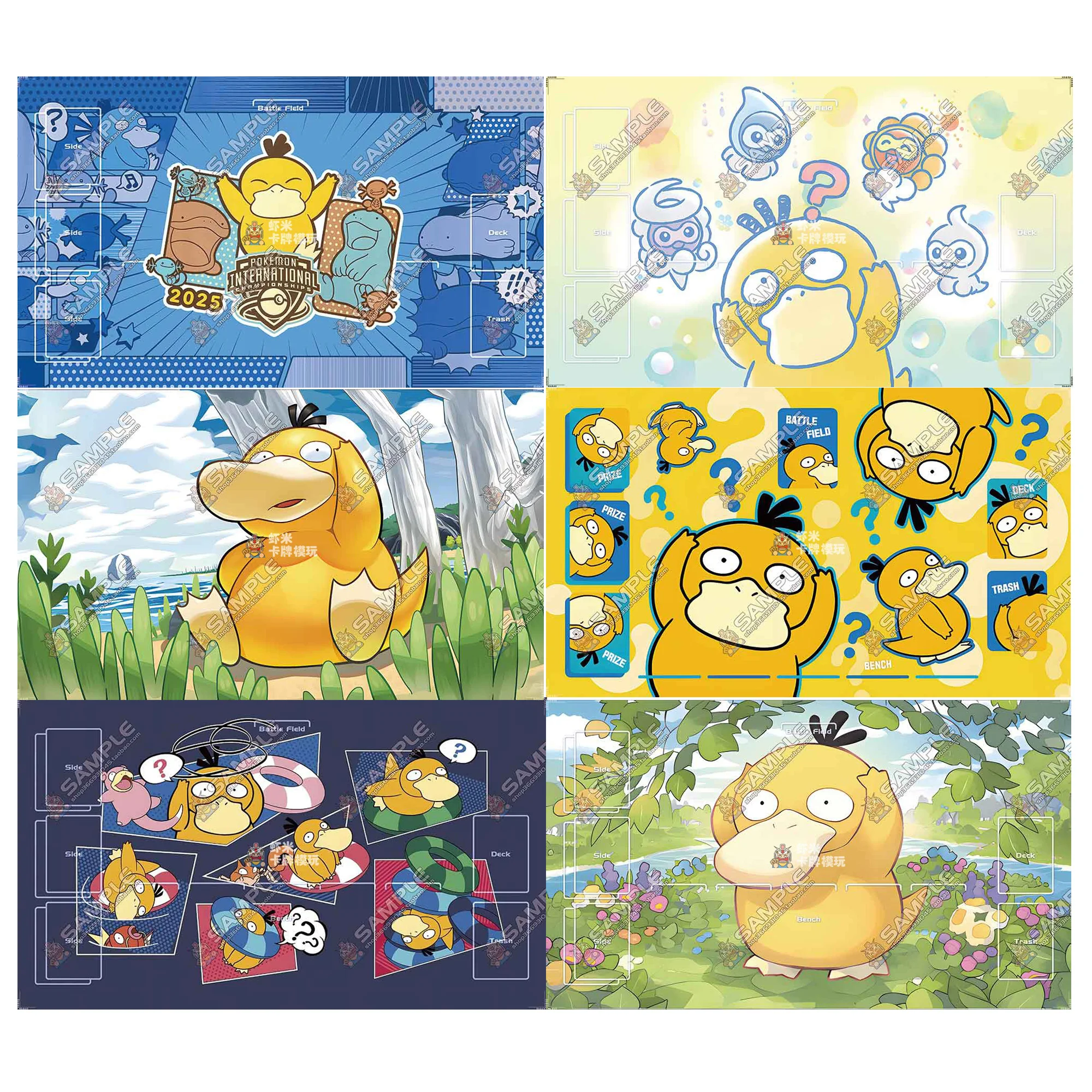 

600X350X2Mm Diy Ptcg Psyduck Cute Card Battle Mat Ptcg Psyduck Single Player Board Game Card Battle Card Pad Anime Card Gift Toy