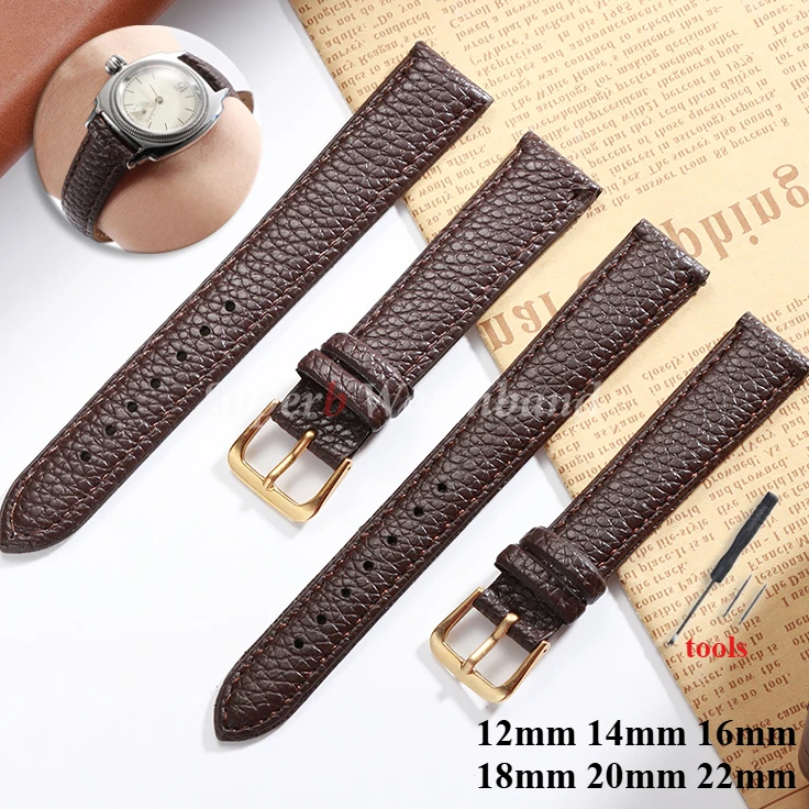 Ремешок для часов из искусственной кожи 12 мм, 14 мм, 16 мм, 18 мм, 20 мм, ремешок для часов для мужчин и женщин, ремешок для часов с узором личи, черный, коричневый, замена