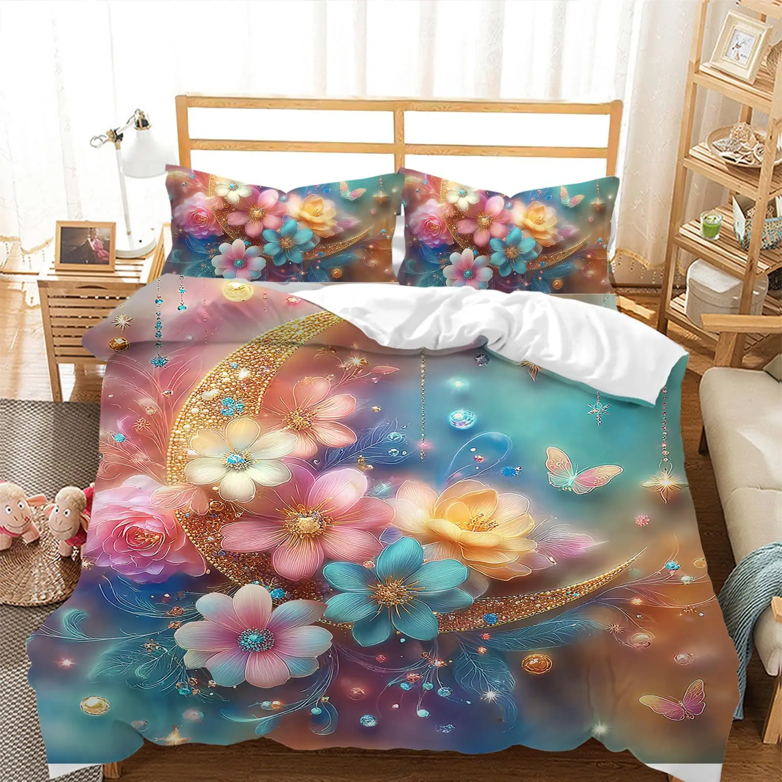 2/3pcs bedding set Digital Print Comfortable Duvet Cover for Home Bedroom Decoration, 1 Duvet Cover and 2pillowcase with Zippers