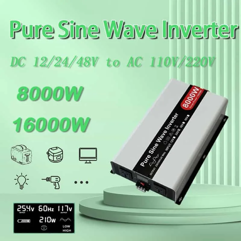 8KW 24V 48V Dual Output Solar Inverter 16000W Peak Power LCD Display Appliance Power Conversion Device