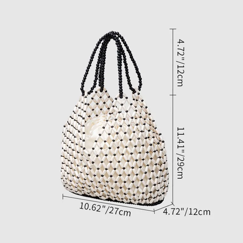 XMESSUN Women New Hand‑woven Wooden Beaded Handbag Fashion Exquisite Hollow Out Shoulder Bag Bohemian Beach Vacation Purse Ins