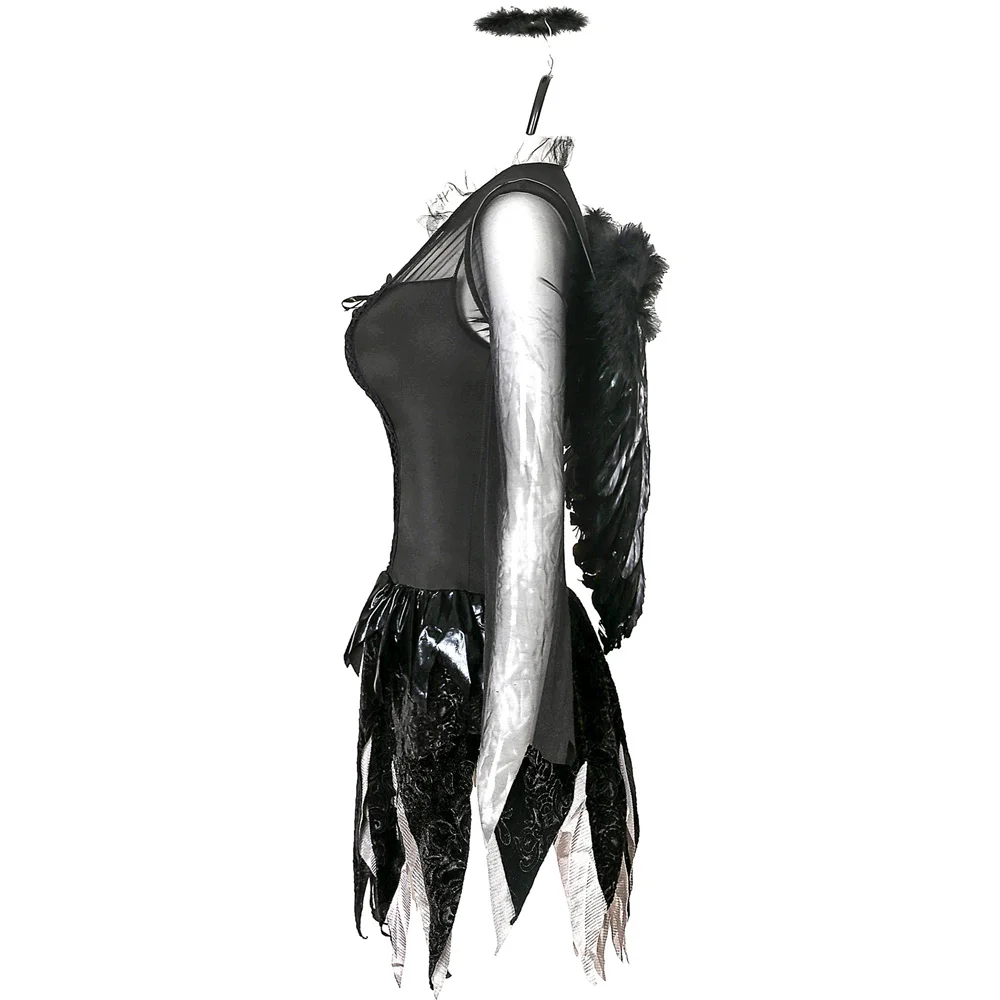 Women Dark Fallen Angel and White Angel Costume Halloween Carnival Party Cosplay Sexy Mini Dress With Halo And Wings Sets