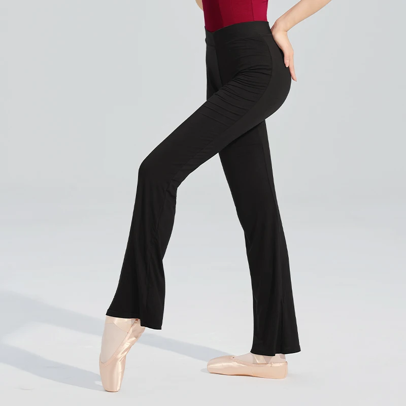 Spodnie do tańca baletowego dla kobiet dziewczęta modalne długie spodnie rozszerzane wysokiej talii Fitness czarne gimnastyka spodnie Flare Bell-bottoms