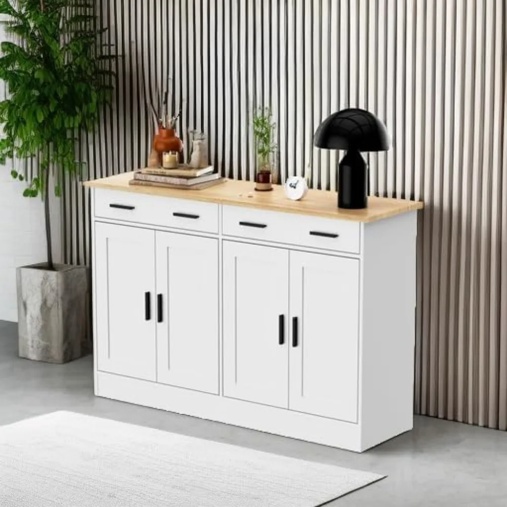 خزانة بوفيه بيضاء، خزانة بار القهوة مع درجين و4 أبواب، خزانة جانبية لبوفيه المطبخ لغرفة المعيشة والمطبخ #5