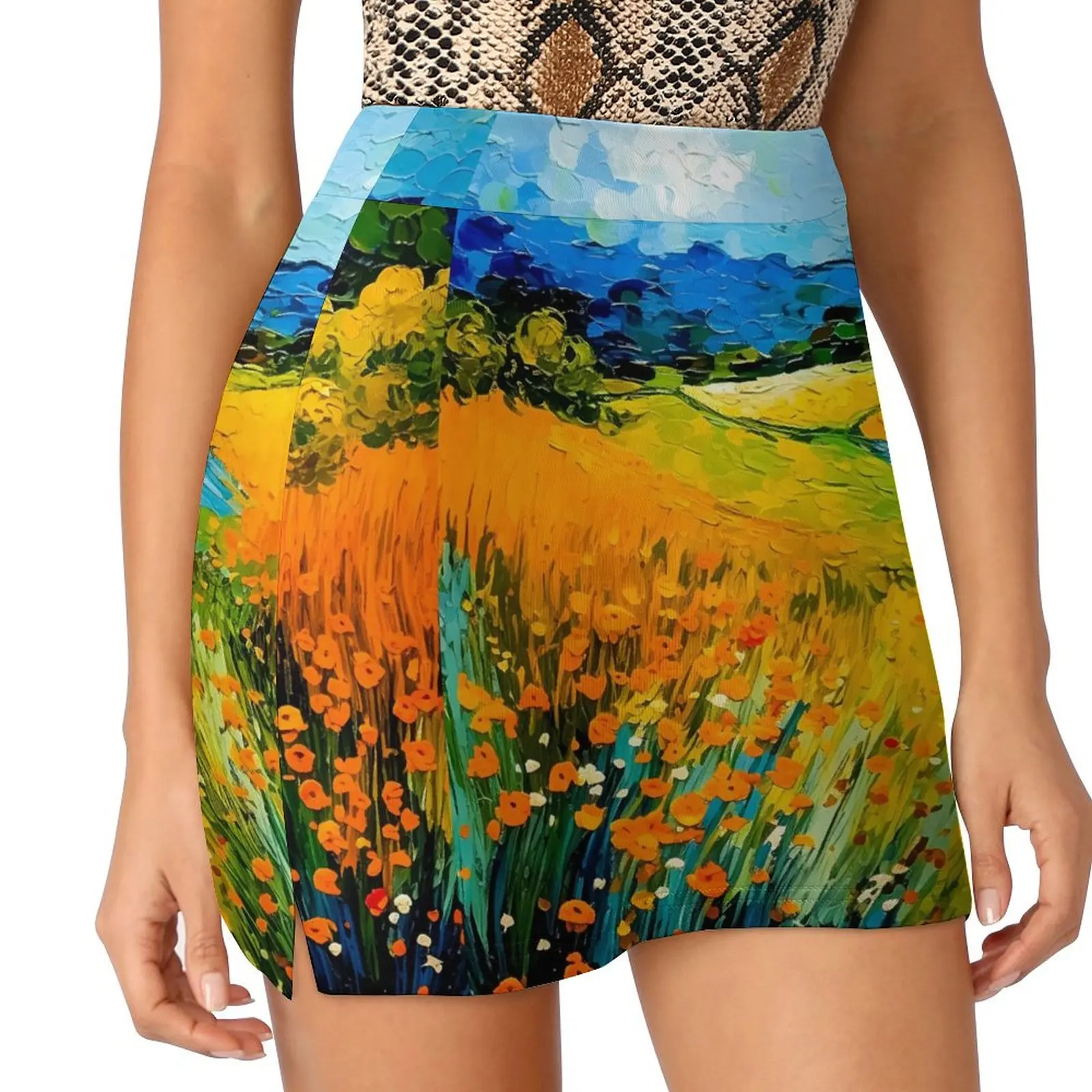 Flowers Oil Painting Skirt Ladies Floral Print Retro Mini Skirts High Waist Pattern Harajuku Casual Skirt Large Size