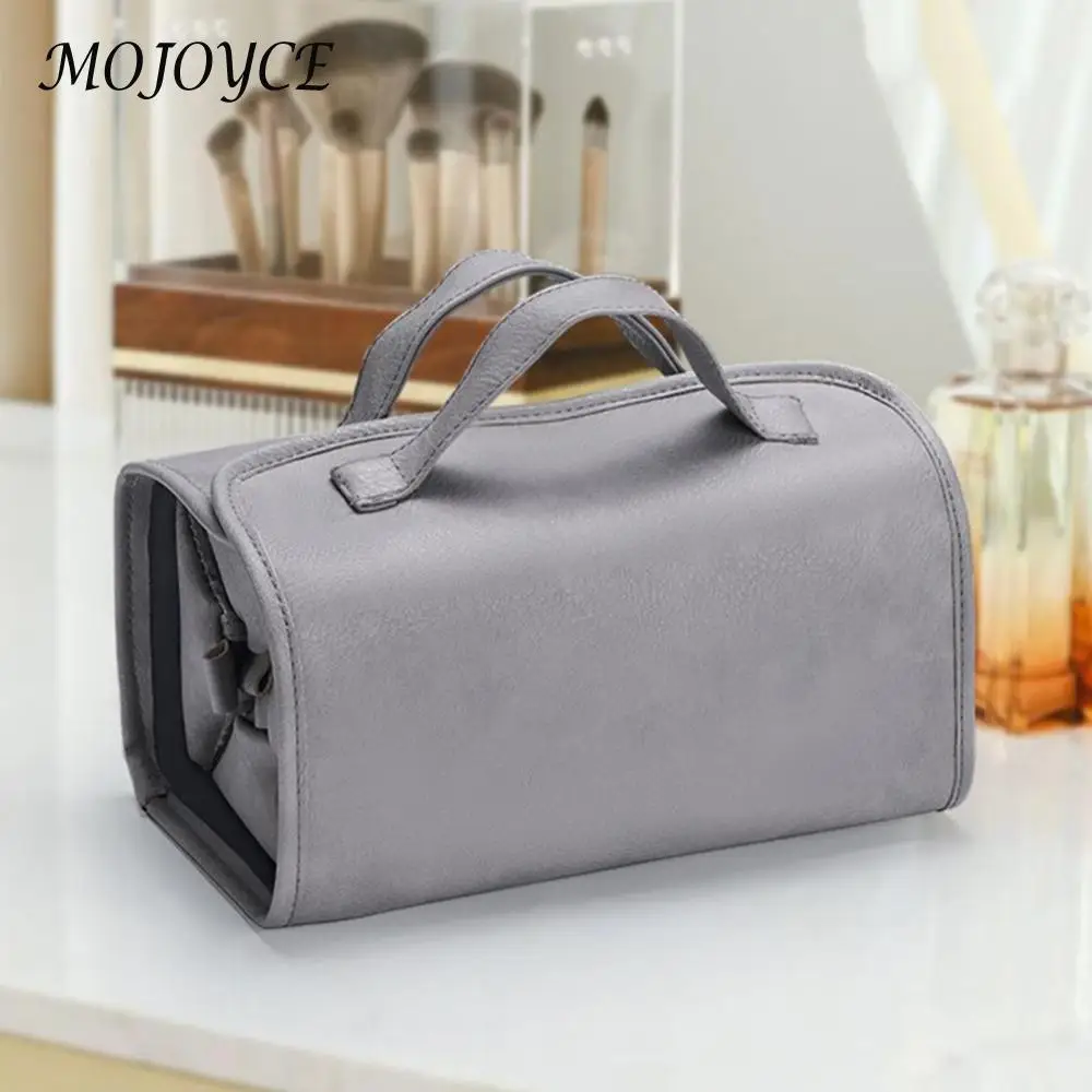 4 In 1 Roll Up Cosmetic Bag PU Leather Portable Makeup Storage Bag Large Capacity Foldable Makeup Handbag Female Travel Bag