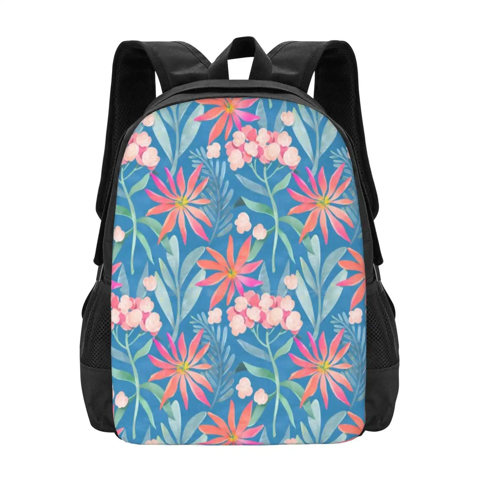 Hortensia School Bag Big Capacity Backpack Laptop Hortensia Floral Botanical Illustration Flower Pattern Ira Khroniuk Cute Blue