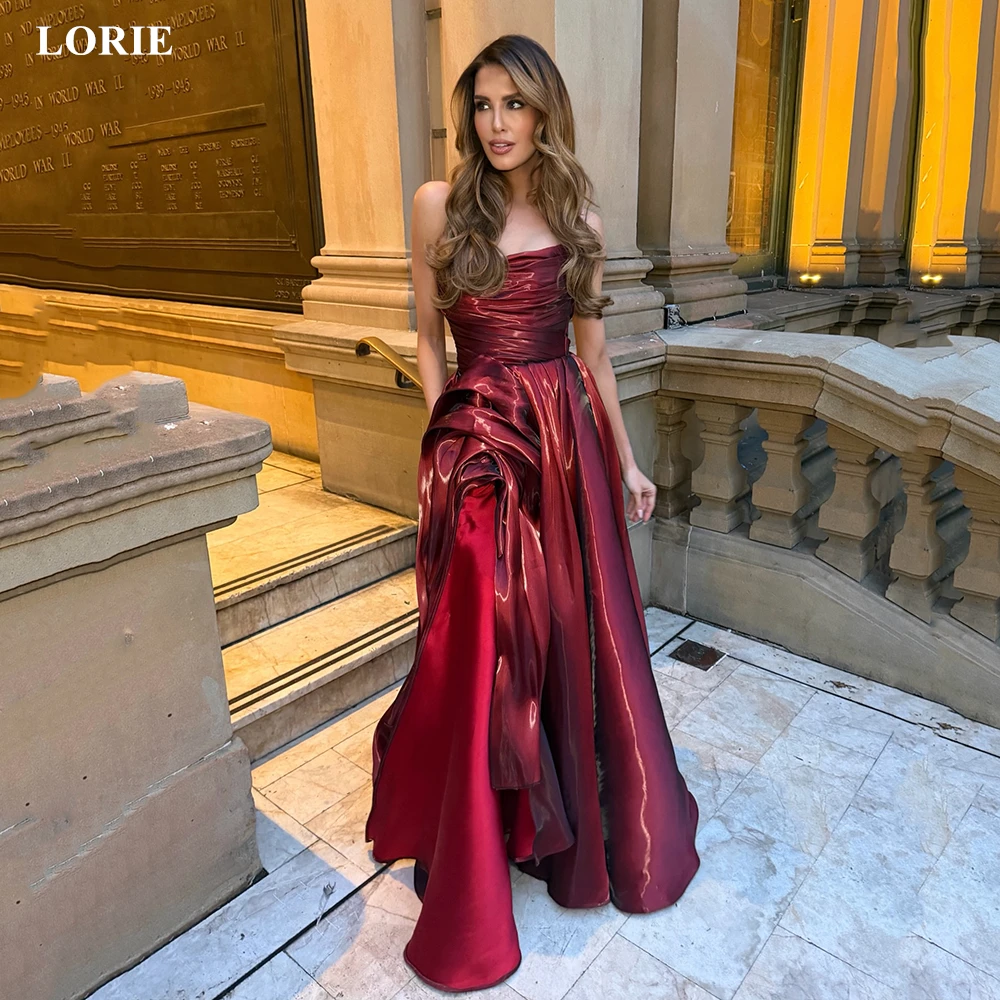 

LORIE Charming Liquid Organza Evening Dress Pleated Strapless Waist-Cinching Prom Dress High Slit A-Line Party Gowns Customized