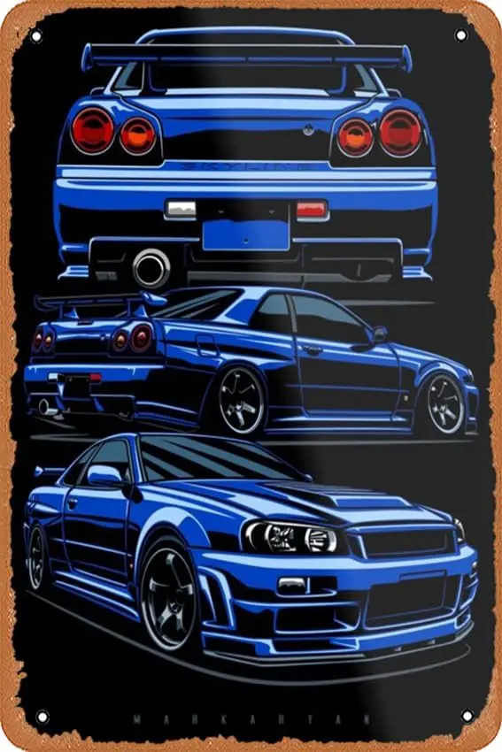 Skyline R34 GTR poster Metal tin logo 20.32cm x 30.48cm Retro Retro Men Cave wall decoration.