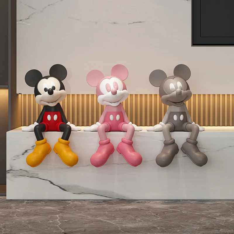 29cm Disney Cartoon Color Mickey Mouse Sitting Resin Statue Series Model Statue Doll Home Living Room Decoration Collection Doll