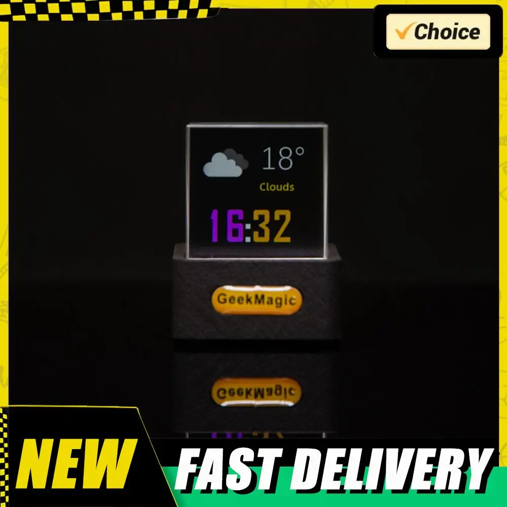 Crystal Cube Photo Display Holographic Desktop Mini Smart WIFI Weather Station Clock with GIF Animations for Desktop Decor