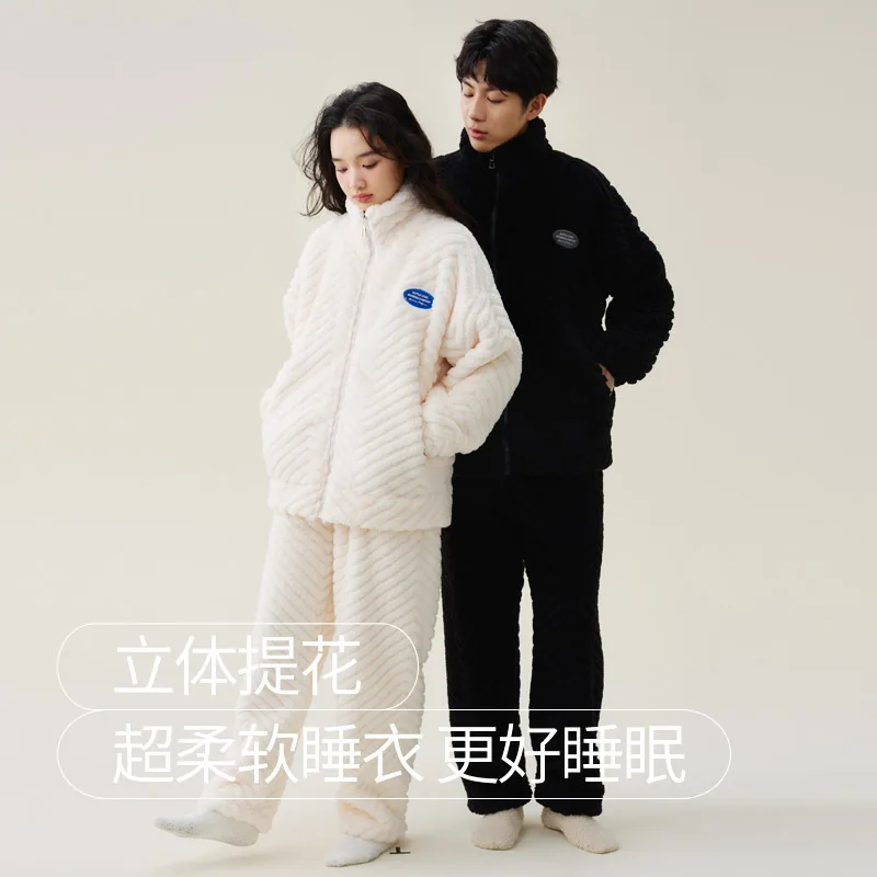 

Winter Thickened Flannel Pijamas Suit Loose Home Clothes LoungeWear Women Pajamas Set Warm Hoode Coral Fleece Sleepwear